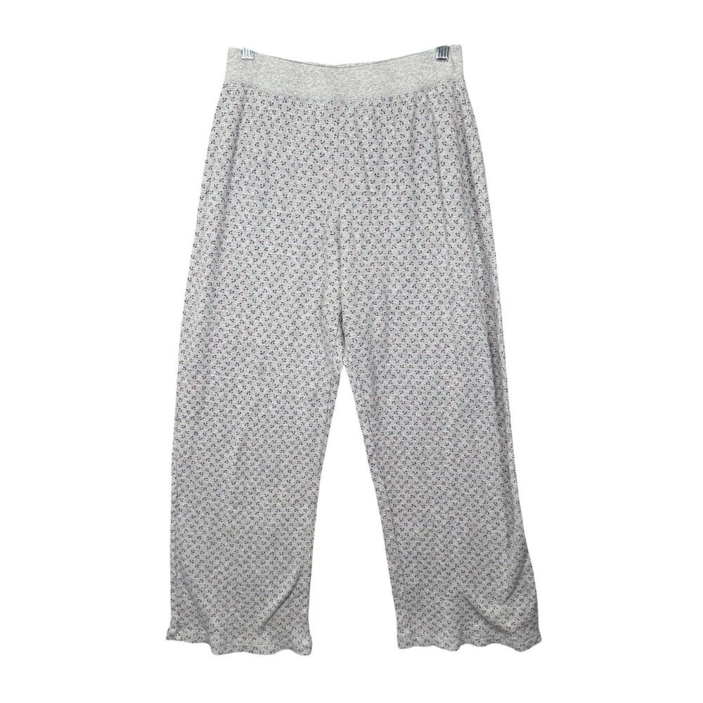 Vtg Cherokee Thermal Waffle Knit Casual Pajama Pants Floral Small Wide Leg Grey